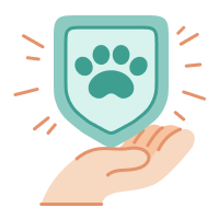 An icon of a shield with a paw in the center, symbolizing pet safety and protection.